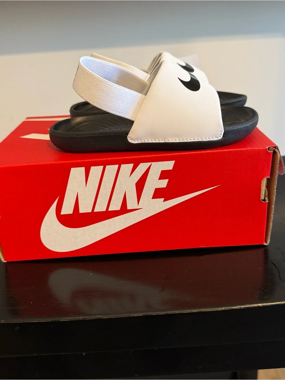 Nike White and Black Youth Slide Sandals